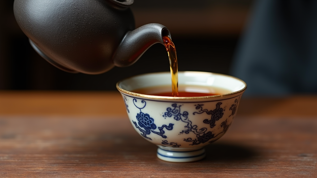 Brewed hojicha in a rustic Japanese kyusu pot and cup